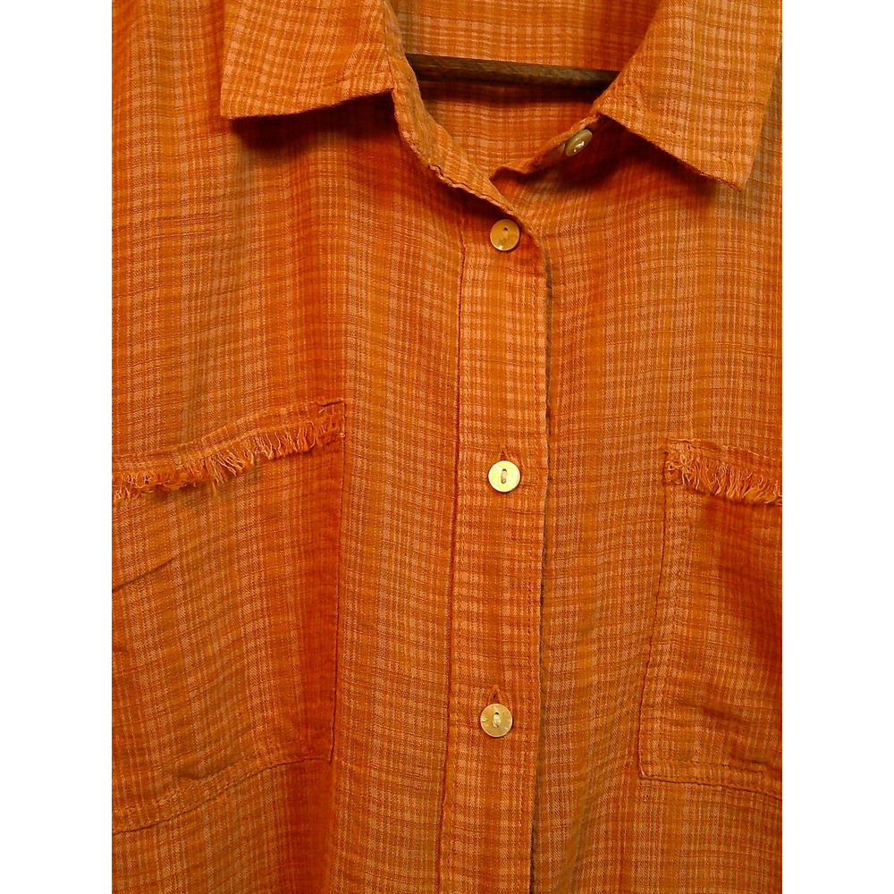 NWT Arizona Co Orange Plaid Button Up Long Sleeve Cropped Blouse-Medium RTL $36 - Picture 3 of 11